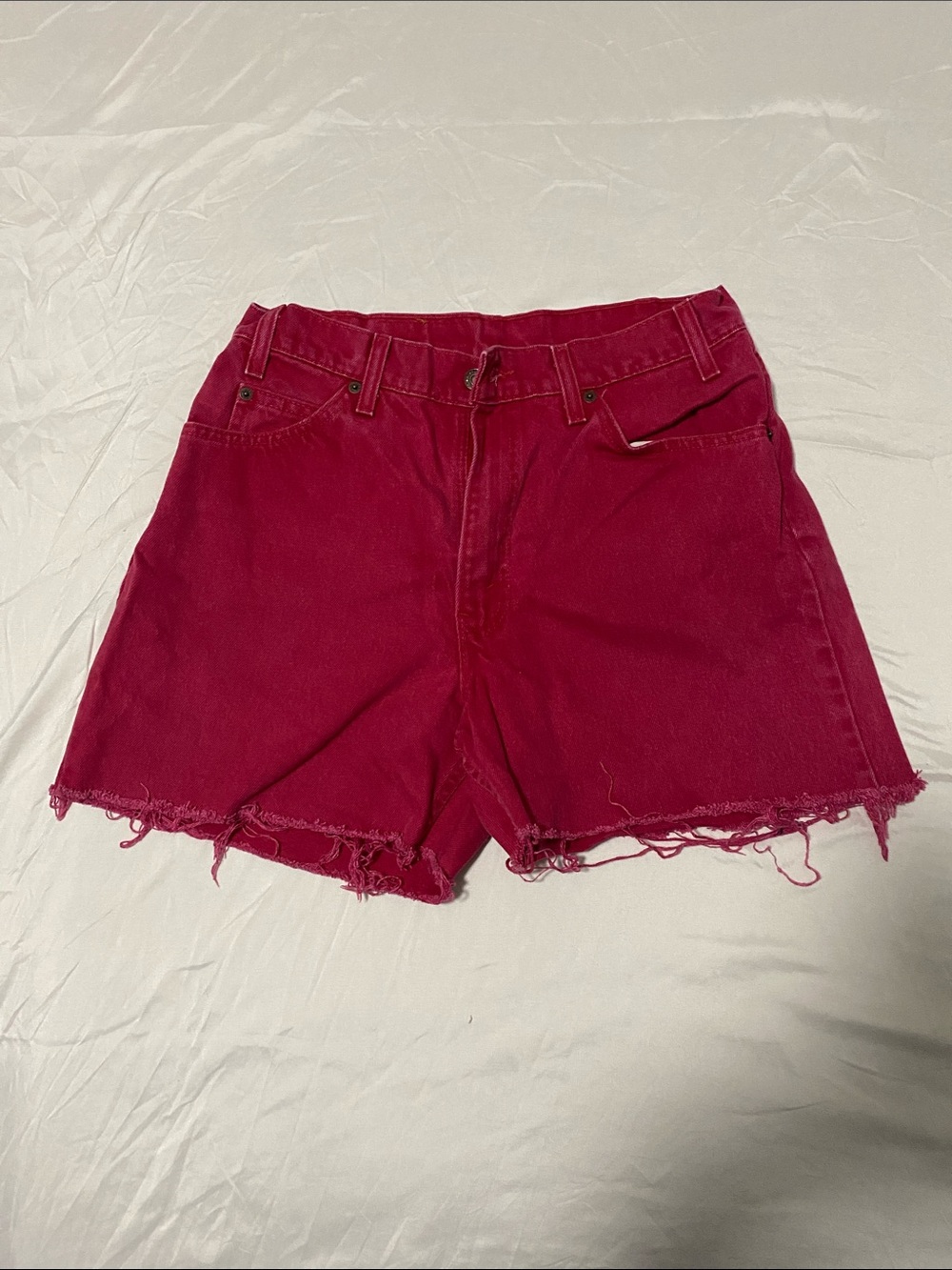 Levi's Raspberry Red Frayed Denim Shorts